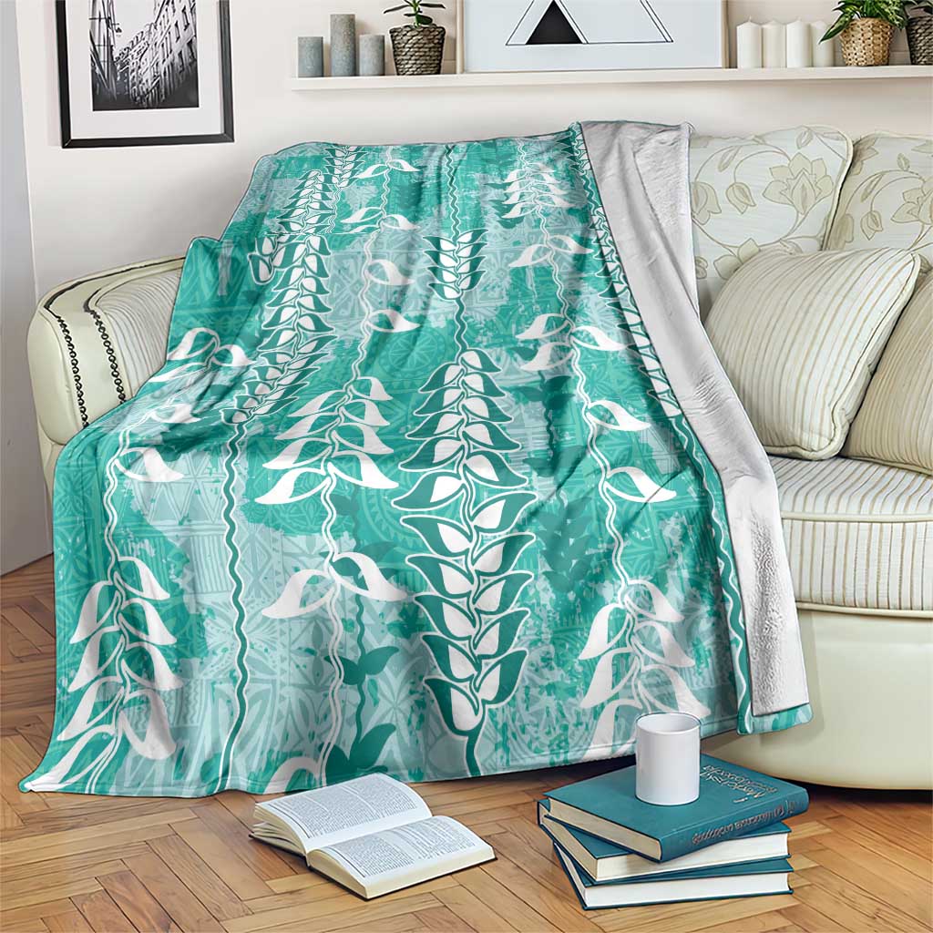 Teal Hawaii Tapa Pattern Blanket With Heliconia Vintage Style LT05 Teal - Polynesian Pride