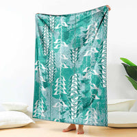 Teal Hawaii Tapa Pattern Blanket With Heliconia Vintage Style LT05 - Polynesian Pride