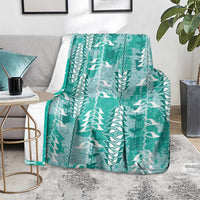 Teal Hawaii Tapa Pattern Blanket With Heliconia Vintage Style LT05 - Polynesian Pride