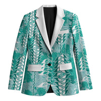 Teal Hawaii Tapa Pattern Blazer With Heliconia Vintage Style LT05 Unisex Teal - Polynesian Pride