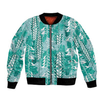 Teal Hawaii Tapa Pattern Bomber Jacket With Heliconia Vintage Style LT05 Unisex Teal - Polynesian Pride