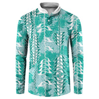 Teal Hawaii Tapa Pattern Button Sweatshirt With Heliconia Vintage Style LT05 Teal - Polynesian Pride
