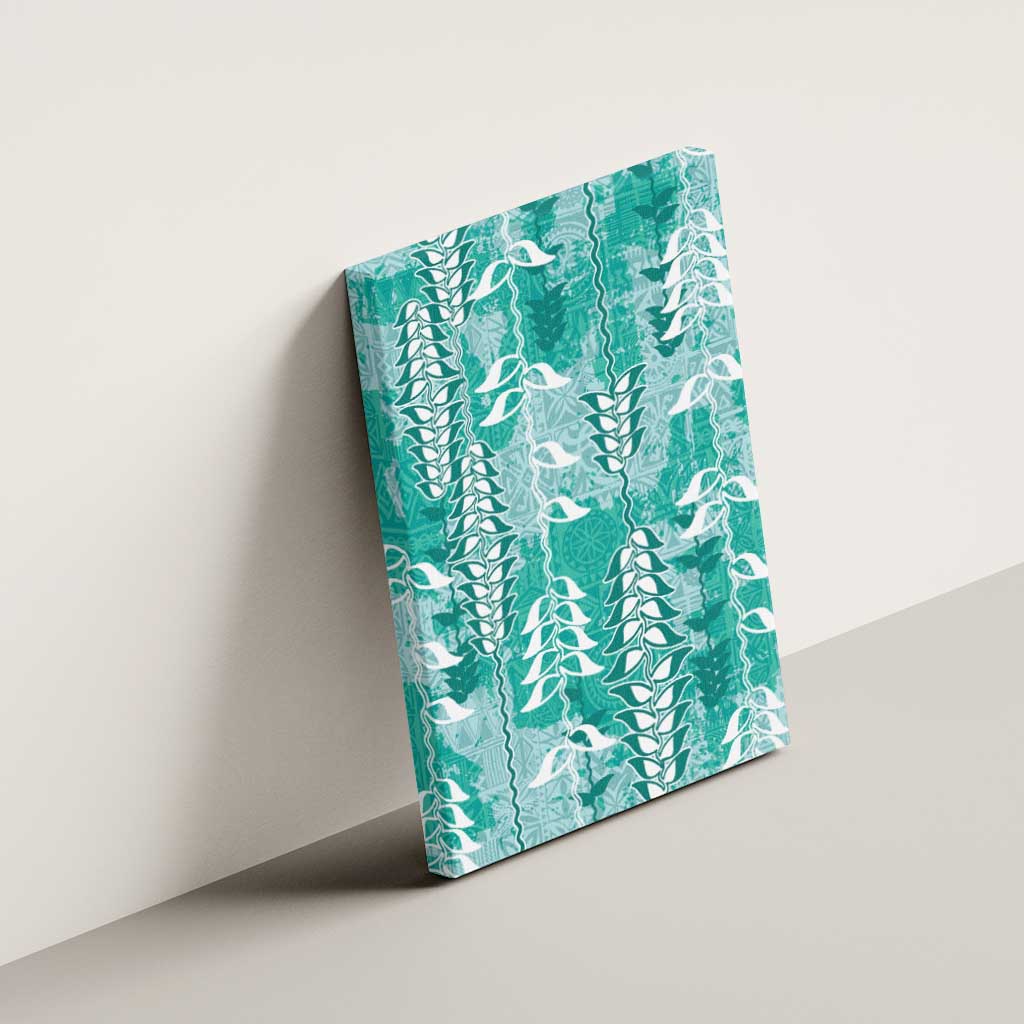 Teal Hawaii Tapa Pattern Canvas Wall Art With Heliconia Vintage Style LT05 - Polynesian Pride