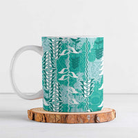 Teal Hawaii Tapa Pattern Ceramic Mug With Heliconia Vintage Style LT05 Teal - Polynesian Pride