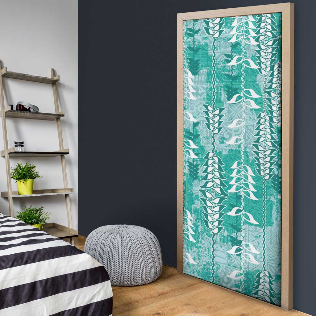 Teal Hawaii Tapa Pattern Door Cover With Heliconia Vintage Style LT05 - Polynesian Pride