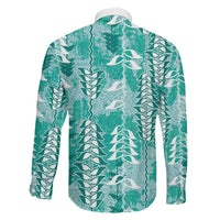 Teal Hawaii Tapa Pattern Family Matching Long Sleeve Bodycon Dress and Hawaiian Shirt With Heliconia Vintage Style LT05 - Polynesian Pride