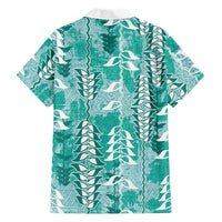 Teal Hawaii Tapa Pattern Family Matching Mermaid Dress and Hawaiian Shirt With Heliconia Vintage Style LT05 - Polynesian Pride