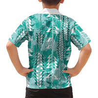 Teal Hawaii Tapa Pattern Family Matching Short Sleeve Bodycon Dress and Hawaiian Shirt With Heliconia Vintage Style LT05 - Polynesian Pride