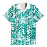 Teal Hawaii Tapa Pattern Family Matching Summer Maxi Dress and Hawaiian Shirt With Heliconia Vintage Style LT05 Dad's Shirt - Short Sleeve Teal - Polynesian Pride