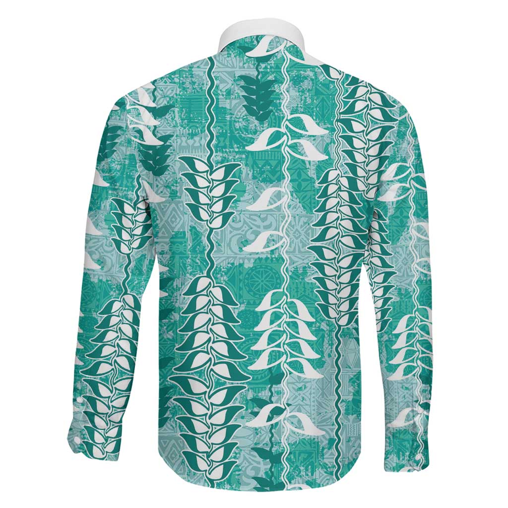 Teal Hawaii Tapa Pattern Family Matching Summer Maxi Dress and Hawaiian Shirt With Heliconia Vintage Style LT05 - Polynesian Pride