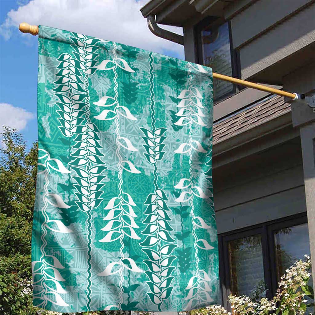 Teal Hawaii Tapa Pattern Garden Flag With Heliconia Vintage Style LT05 - Polynesian Pride