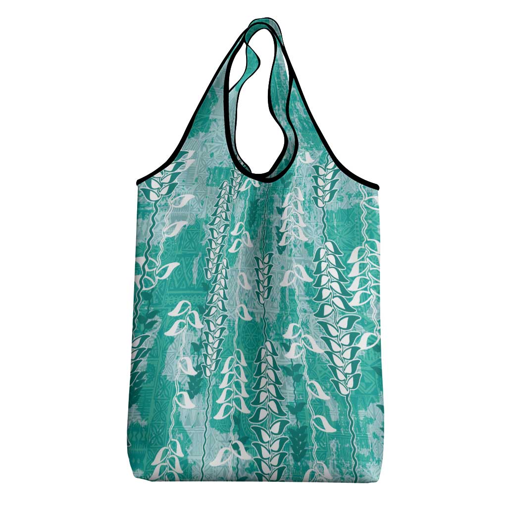 Teal Hawaii Tapa Pattern Grocery Bag With Heliconia Vintage Style LT05 - Polynesian Pride