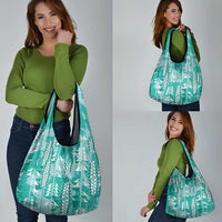 Teal Hawaii Tapa Pattern Grocery Bag With Heliconia Vintage Style LT05 - Polynesian Pride