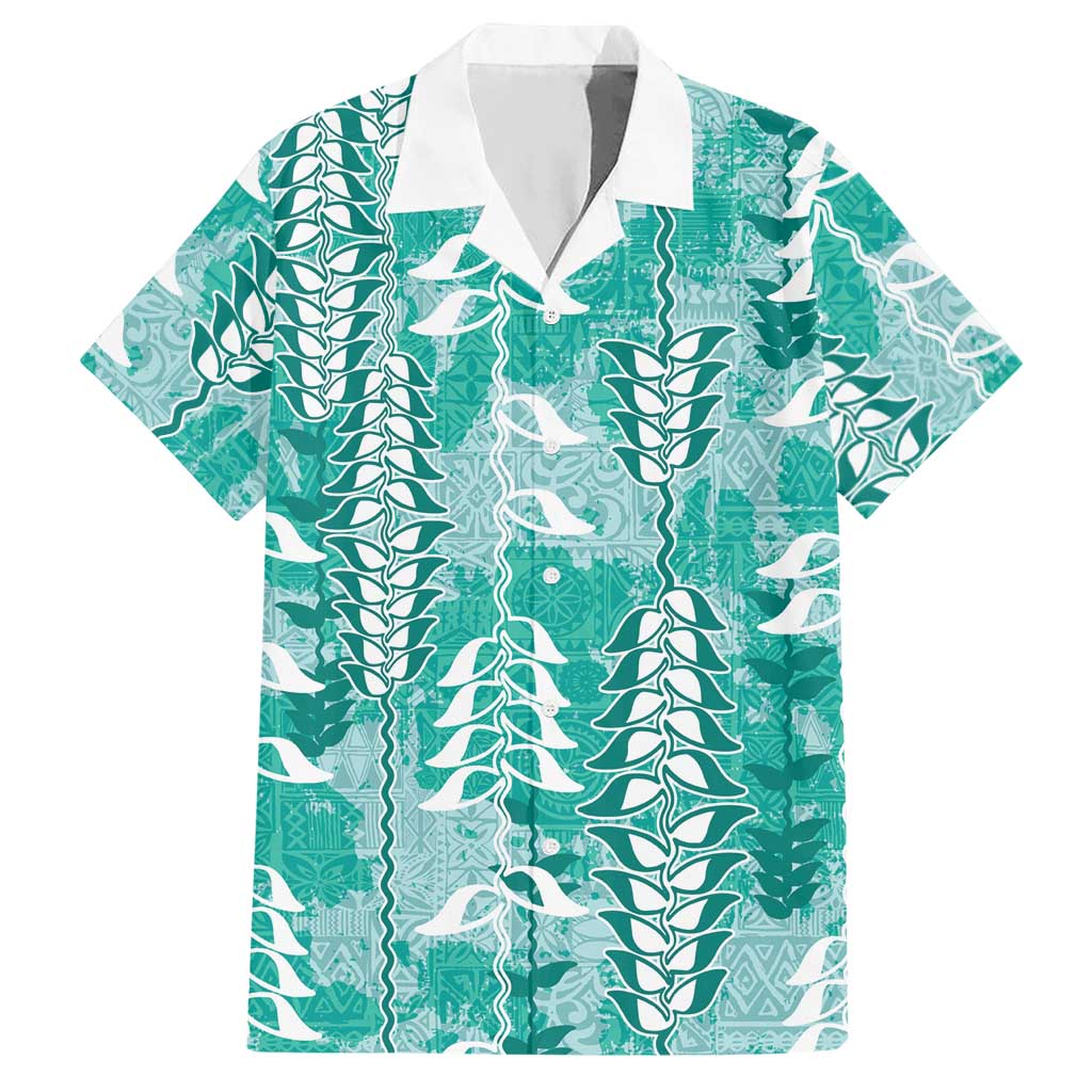 Teal Hawaii Tapa Pattern Hawaiian Shirt With Heliconia Vintage Style