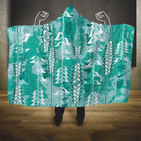 Teal Hawaii Tapa Pattern Hooded Blanket With Heliconia Vintage Style LT05 - Polynesian Pride