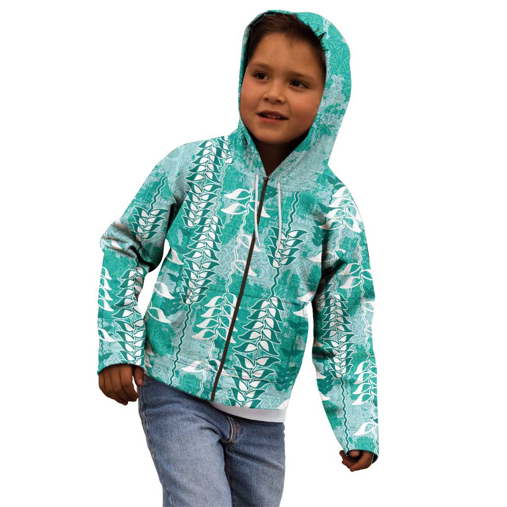 Teal Hawaii Tapa Pattern Kid Hoodie With Heliconia Vintage Style LT05 - Polynesian Pride