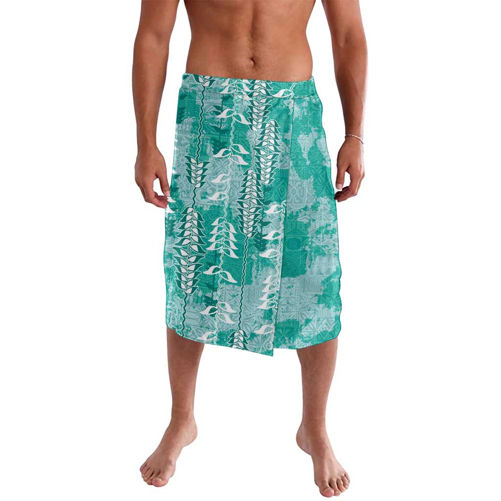 Teal Hawaii Tapa Pattern Lavalava With Heliconia Vintage Style