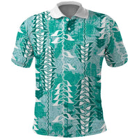 Teal Hawaii Tapa Pattern Polo Shirt With Heliconia Vintage Style LT05 Teal - Polynesian Pride