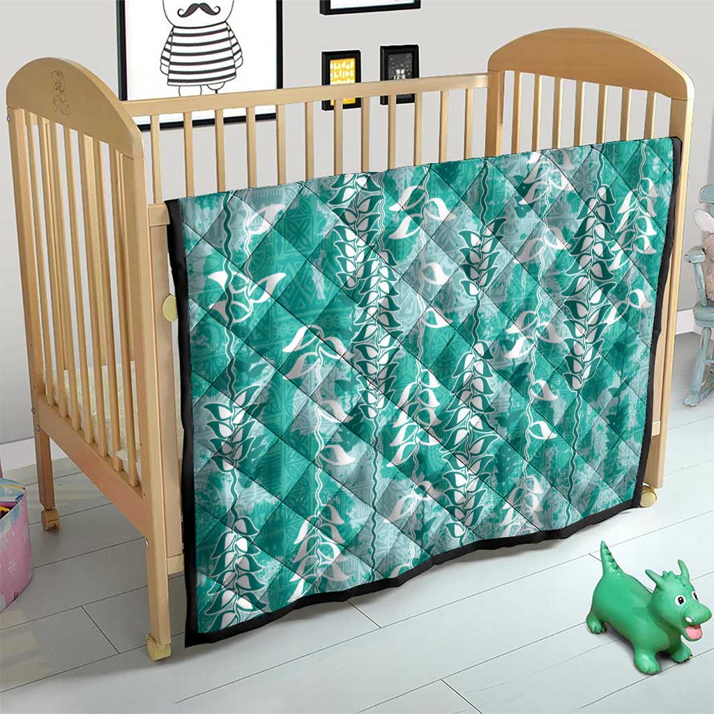 Teal Hawaii Tapa Pattern Quilt With Heliconia Vintage Style LT05 - Polynesian Pride