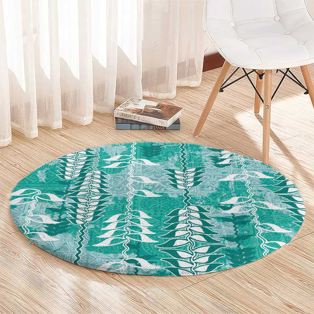 Teal Hawaii Tapa Pattern Round Carpet With Heliconia Vintage Style LT05 - Polynesian Pride