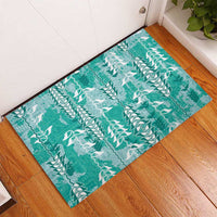Teal Hawaii Tapa Pattern Rubber Doormat With Heliconia Vintage Style LT05 - Polynesian Pride