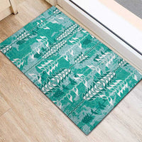 Teal Hawaii Tapa Pattern Rubber Doormat With Heliconia Vintage Style LT05 - Polynesian Pride