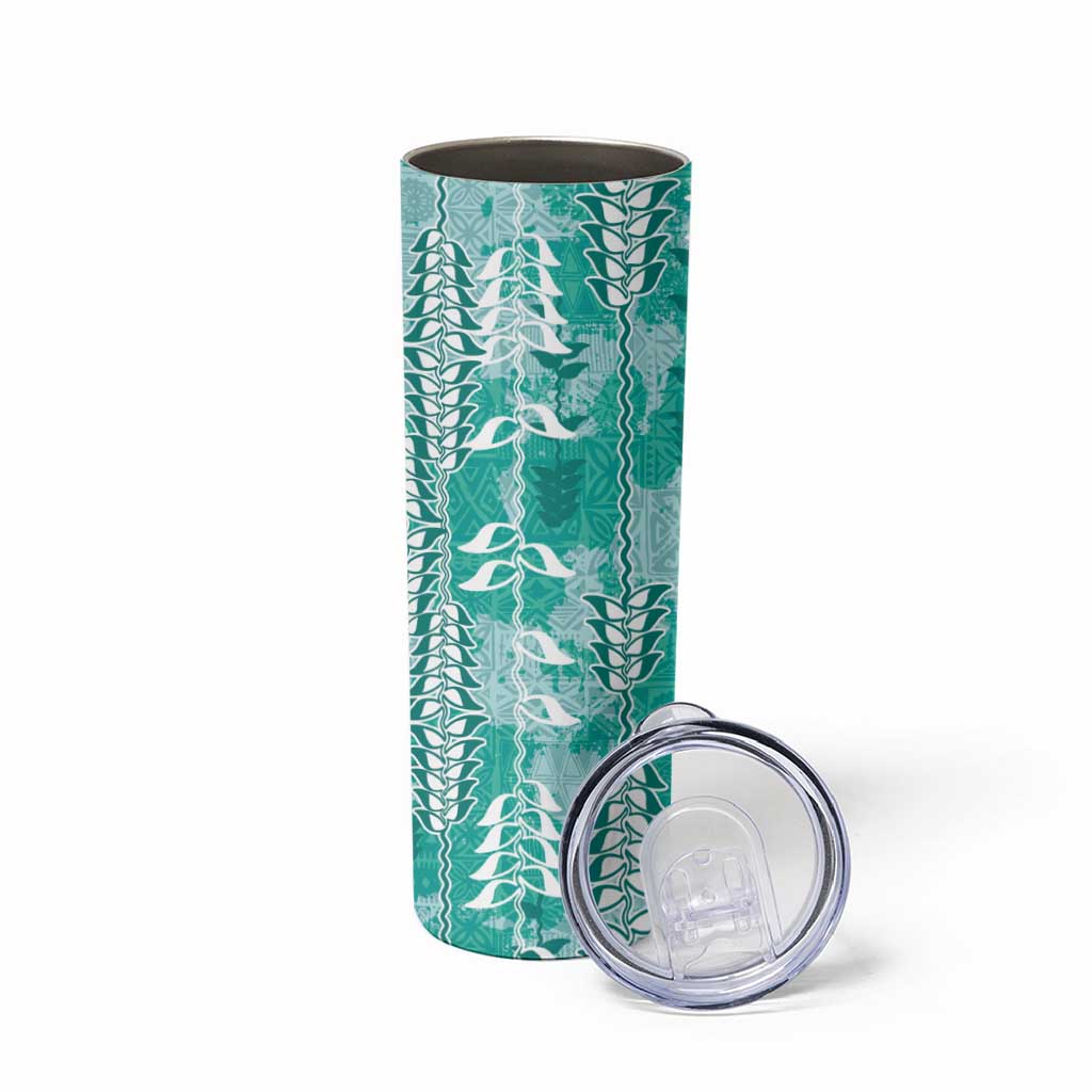 Teal Hawaii Tapa Pattern Skinny Tumbler With Heliconia Vintage Style LT05 - Polynesian Pride