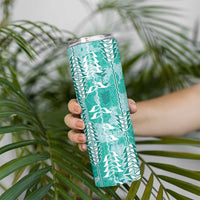 Teal Hawaii Tapa Pattern Skinny Tumbler With Heliconia Vintage Style LT05 - Polynesian Pride