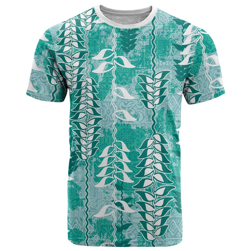 Teal Hawaii Tapa Pattern T Shirt With Heliconia Vintage Style LT05 Teal - Polynesian Pride