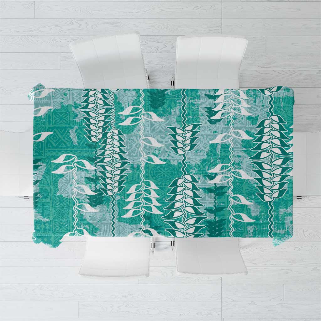 Teal Hawaii Tapa Pattern Tablecloth With Heliconia Vintage Style LT05 Teal - Polynesian Pride