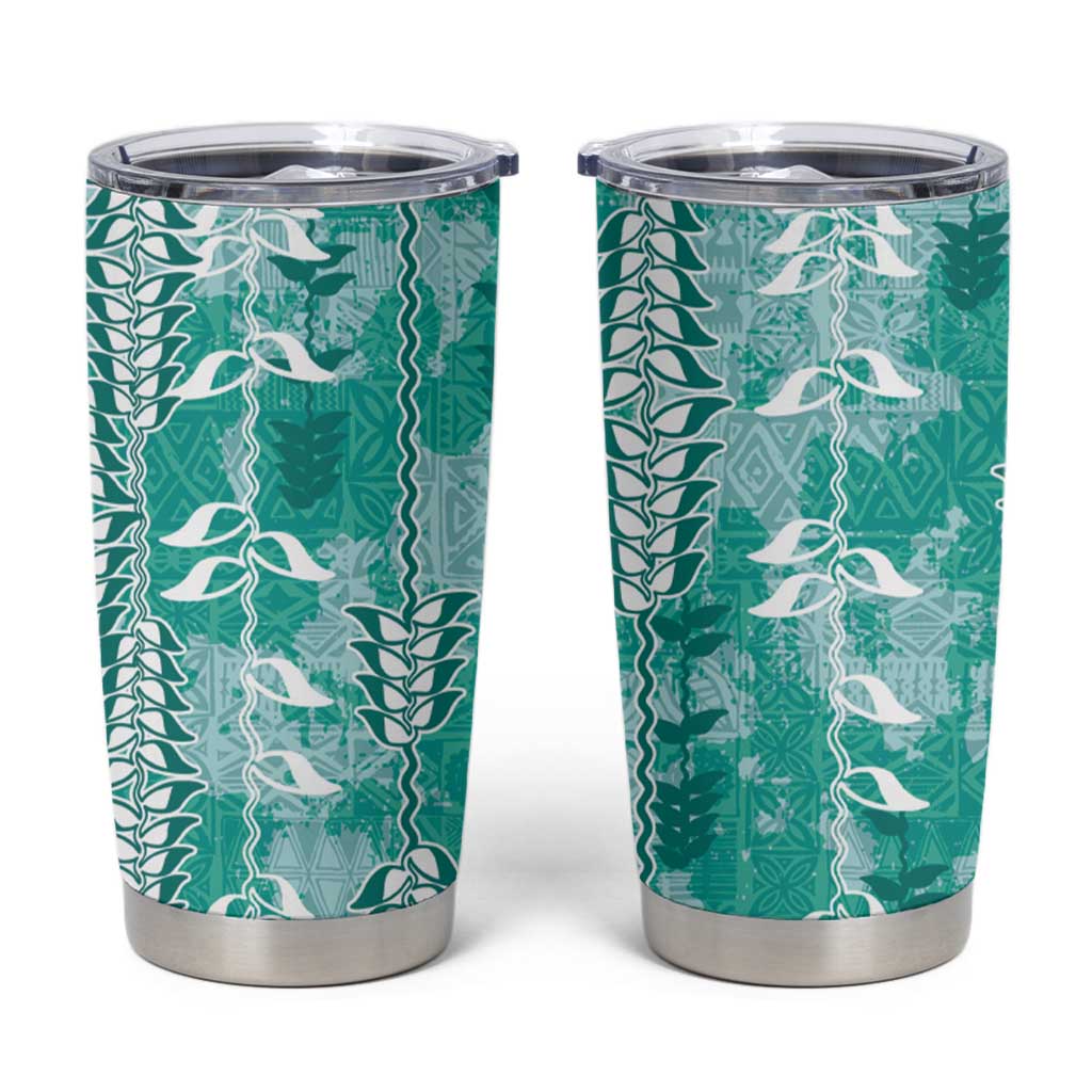 Teal Hawaii Tapa Pattern Tumbler Cup With Heliconia Vintage Style LT05 Teal - Polynesian Pride