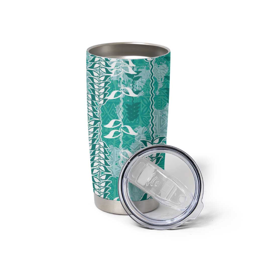 Teal Hawaii Tapa Pattern Tumbler Cup With Heliconia Vintage Style LT05 - Polynesian Pride