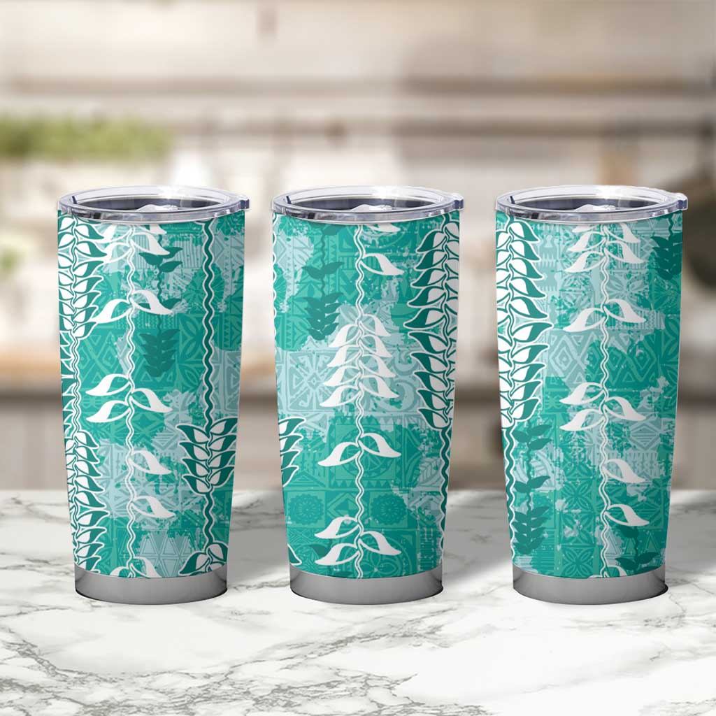 Teal Hawaii Tapa Pattern Tumbler Cup With Heliconia Vintage Style LT05 - Polynesian Pride