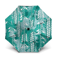 Teal Hawaii Tapa Pattern Umbrella With Heliconia Vintage Style LT05 One Size Folded 11.42 inch Opened Diameter 37.4 inch Teal - Polynesian Pride