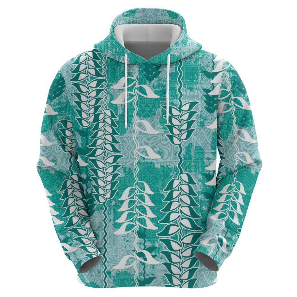 Teal Hawaii Tapa Pattern Zip Hoodie With Heliconia Vintage Style LT05 - Polynesian Pride