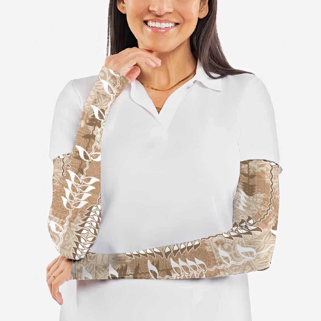 Beige Hawaii Tapa Pattern Arm Sleeves With Heliconia Vintage Style LT05 - Polynesian Pride