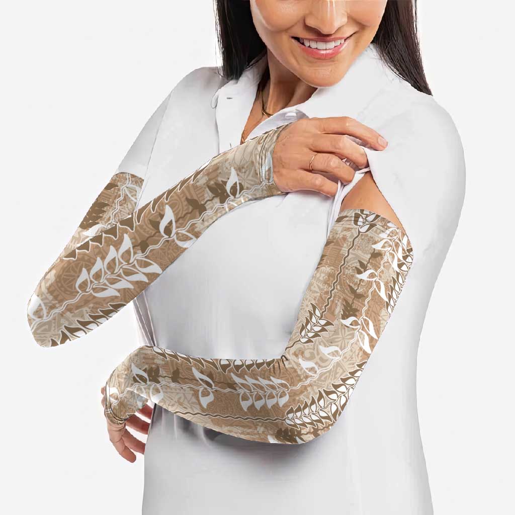 Beige Hawaii Tapa Pattern Arm Sleeves With Heliconia Vintage Style LT05 - Polynesian Pride