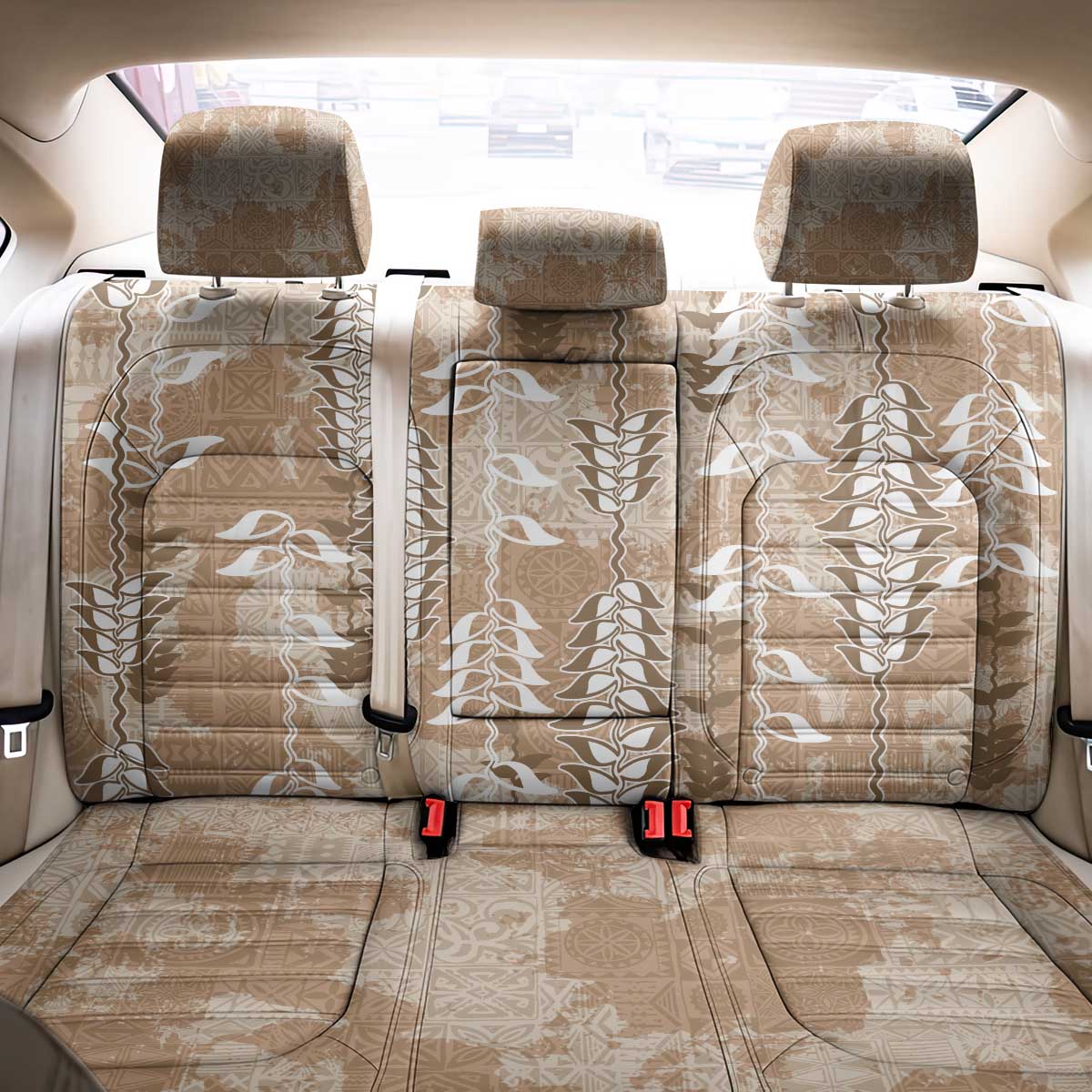 Beige Hawaii Tapa Pattern Back Car Seat Cover With Heliconia Vintage Style LT05 - Polynesian Pride
