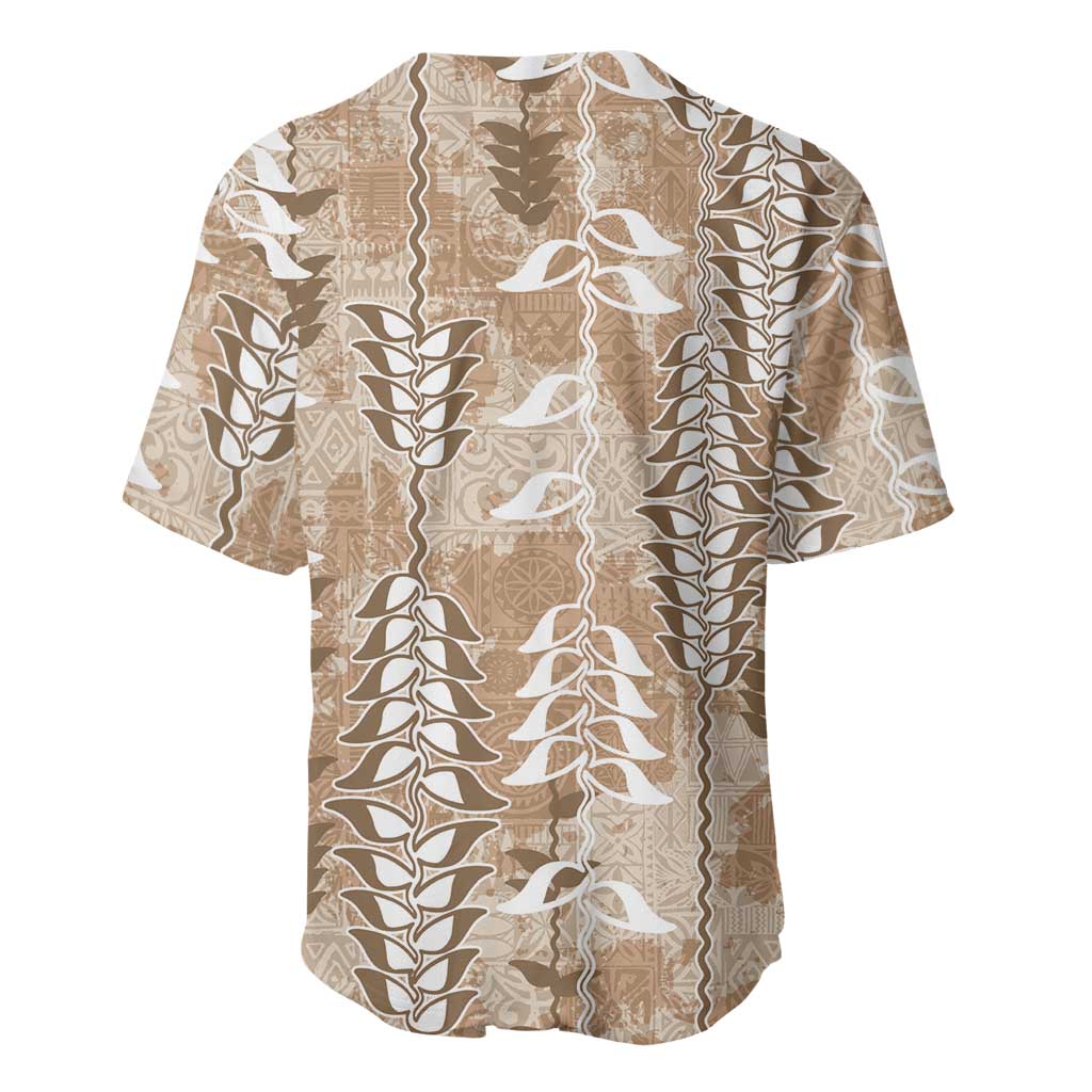 Beige Hawaii Tapa Pattern Baseball Jersey With Heliconia Vintage Style LT05 - Polynesian Pride