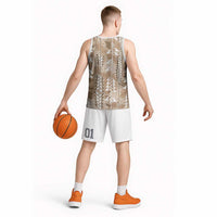 Beige Hawaii Tapa Pattern Basketball Jersey With Heliconia Vintage Style LT05 - Polynesian Pride