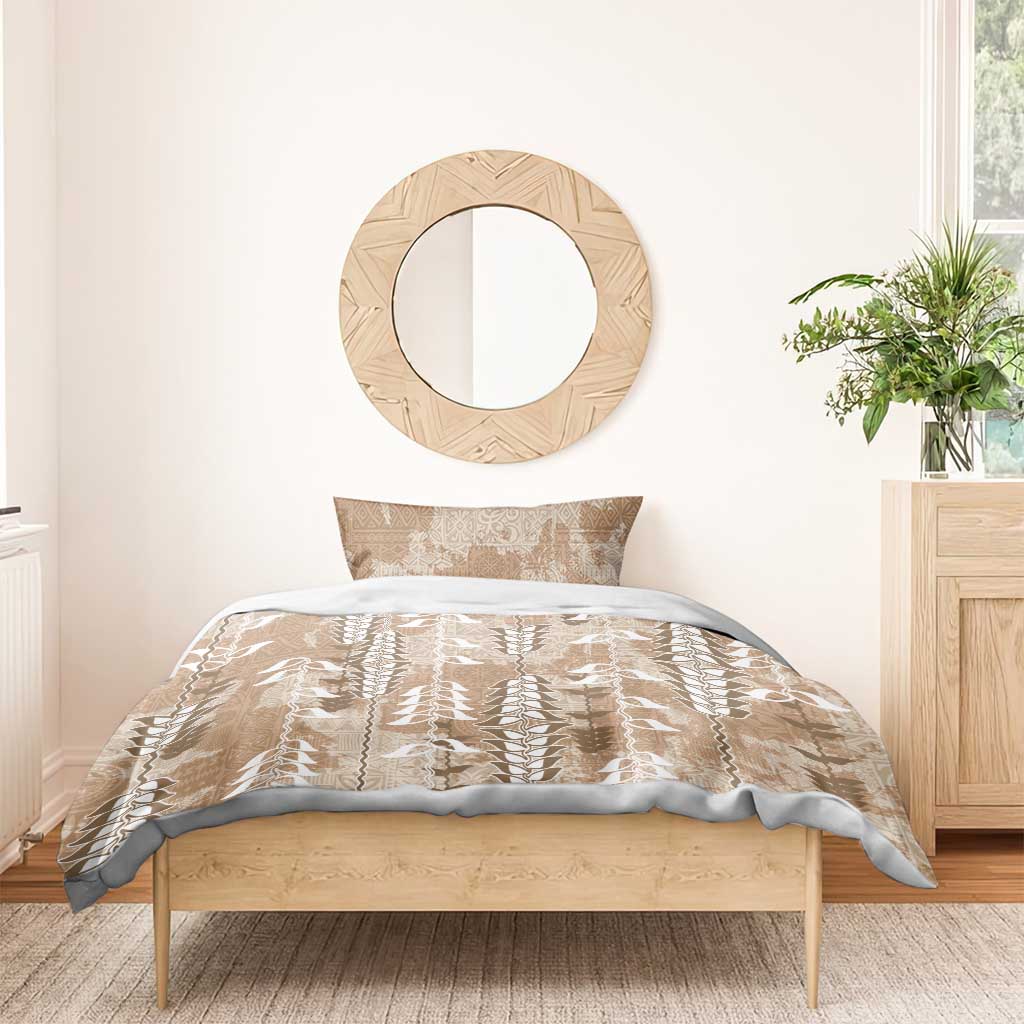Beige Hawaii Tapa Pattern Bedding Set With Heliconia Vintage Style LT05 - Polynesian Pride