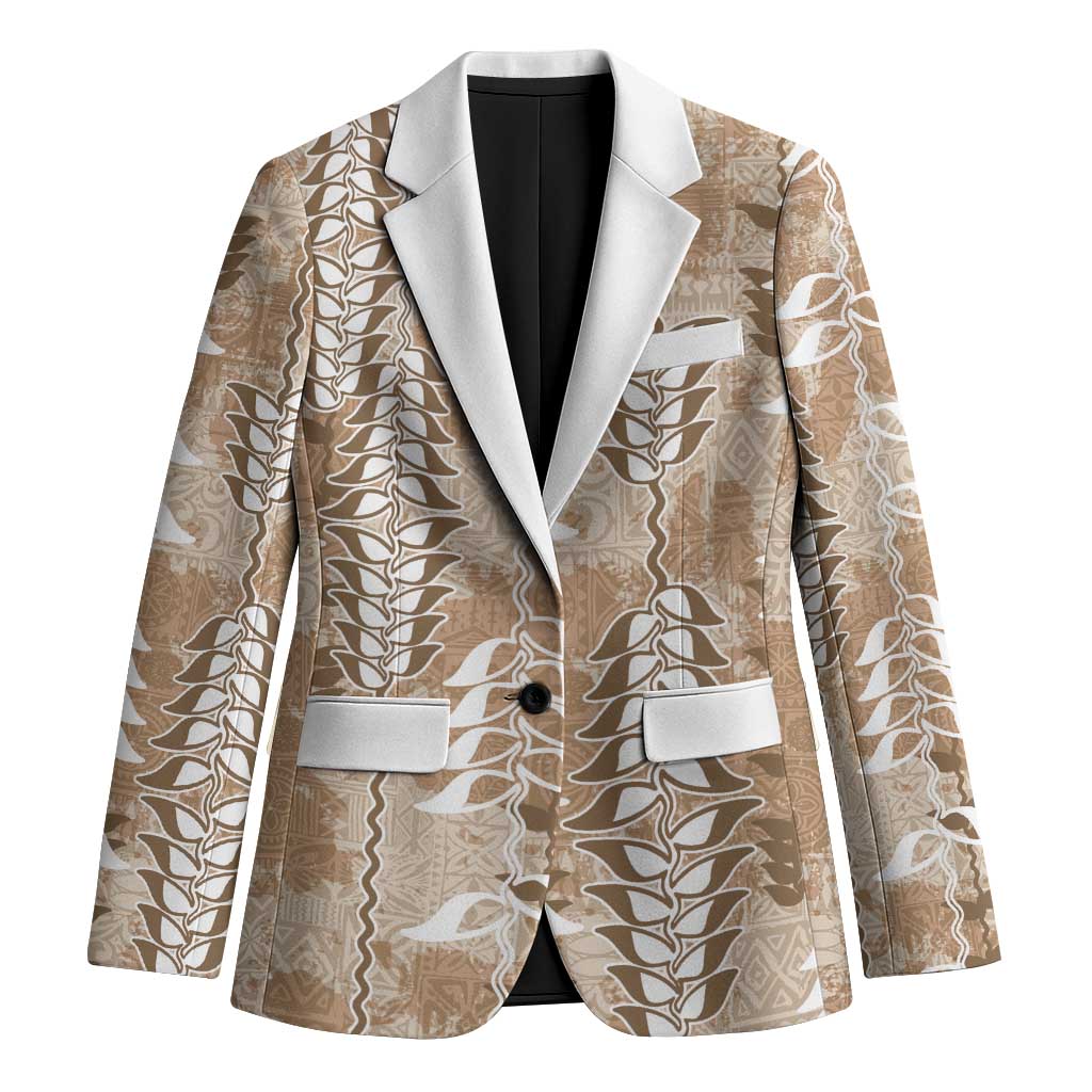 Beige Hawaii Tapa Pattern Blazer With Heliconia Vintage Style LT05 Unisex Beige - Polynesian Pride