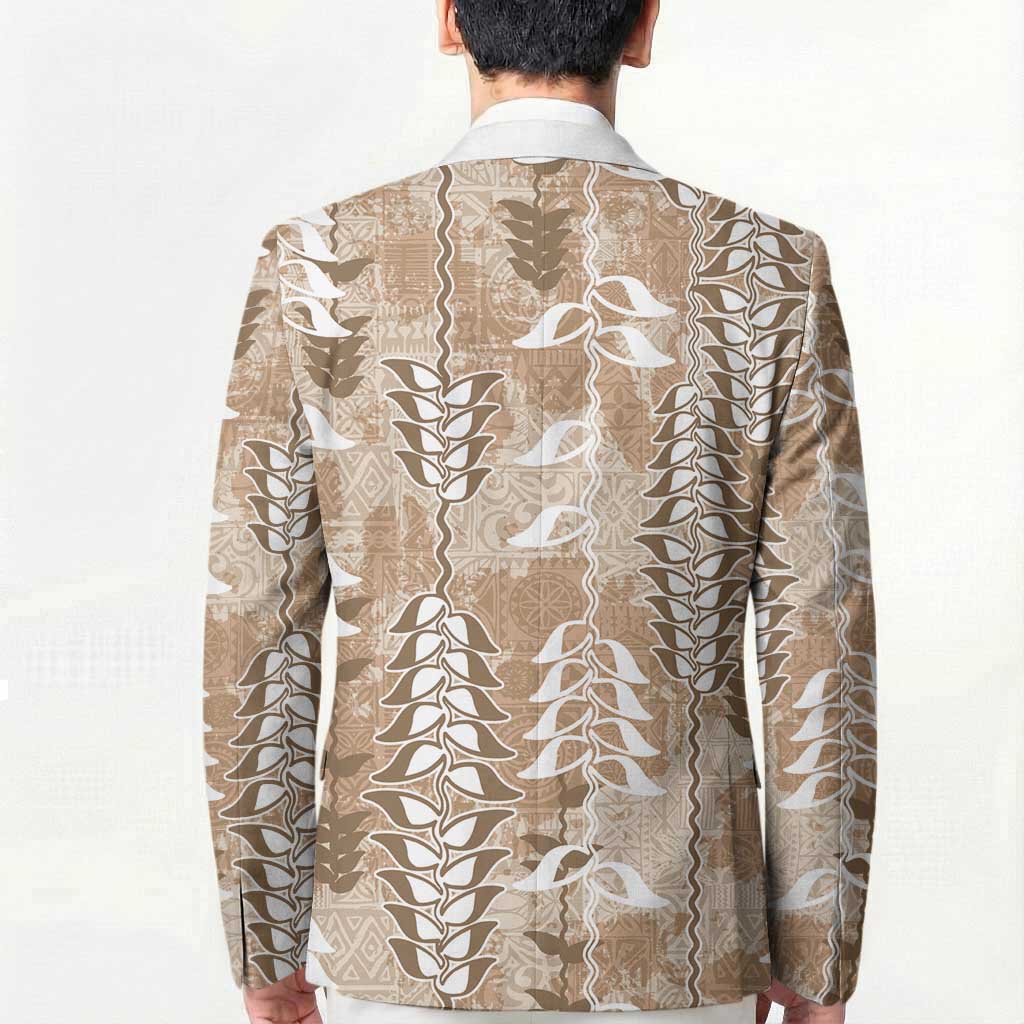 Beige Hawaii Tapa Pattern Blazer With Heliconia Vintage Style LT05 - Polynesian Pride