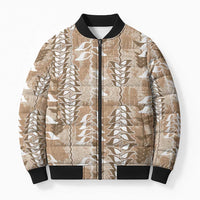 Beige Hawaii Tapa Pattern Bomber Puffer Jacket With Heliconia Vintage Style LT05 Unisex Beige - Polynesian Pride