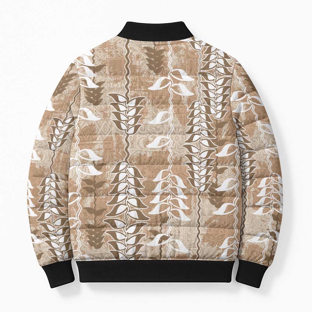 Beige Hawaii Tapa Pattern Bomber Puffer Jacket With Heliconia Vintage Style LT05 - Polynesian Pride