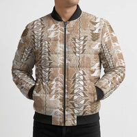 Beige Hawaii Tapa Pattern Bomber Puffer Jacket With Heliconia Vintage Style LT05 - Polynesian Pride