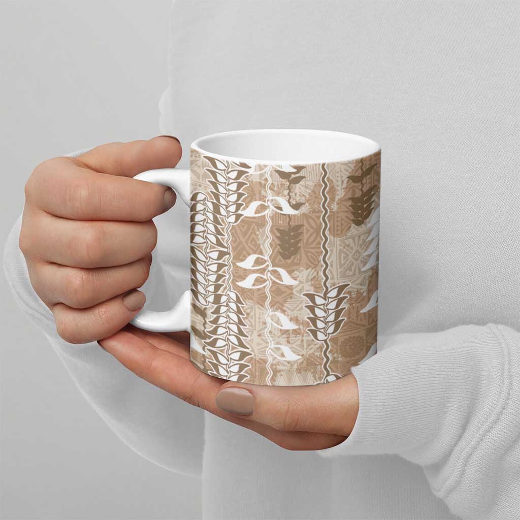 Beige Hawaii Tapa Pattern Ceramic Mug With Heliconia Vintage Style LT05 - Polynesian Pride