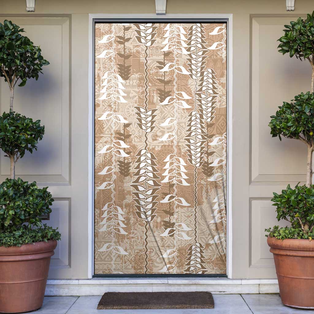 Beige Hawaii Tapa Pattern Door Cover With Heliconia Vintage Style LT05 Beige - Polynesian Pride