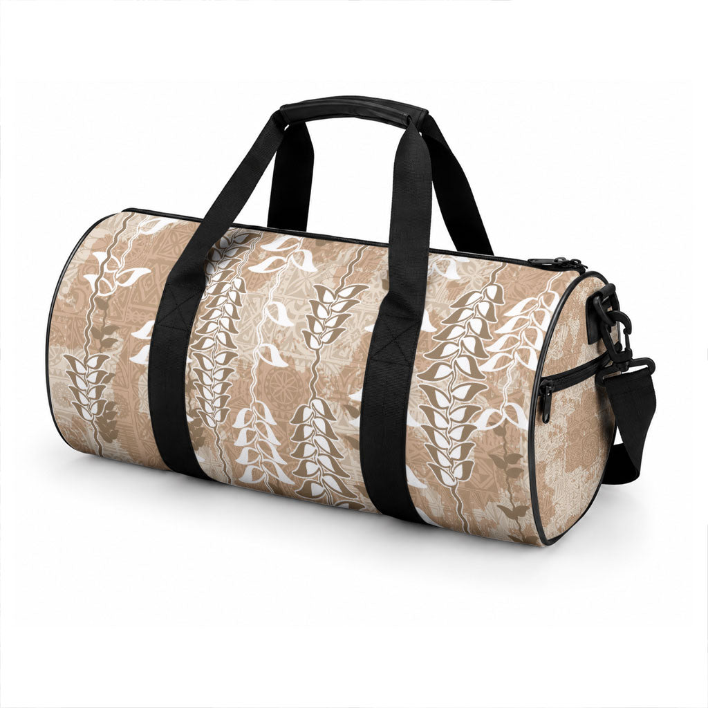Beige Hawaii Tapa Pattern Duffle Bag With Heliconia Vintage Style