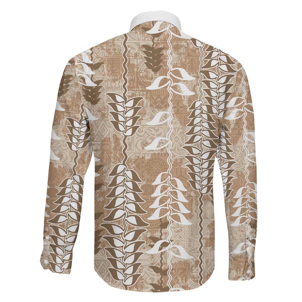 Beige Hawaii Tapa Pattern Family Matching Mermaid Dress and Hawaiian Shirt With Heliconia Vintage Style LT05 - Polynesian Pride
